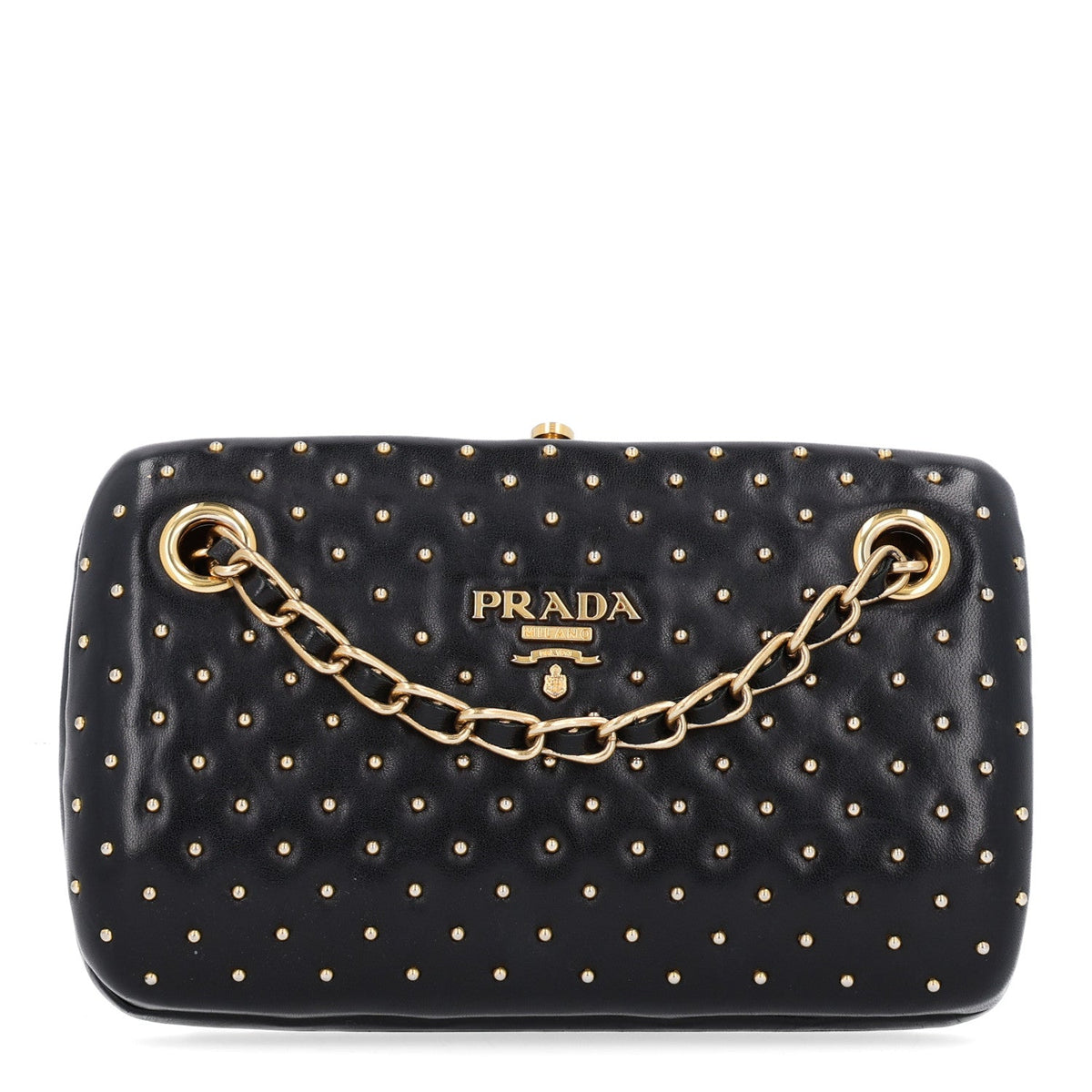 Nappa Studded Chain Clutch Black