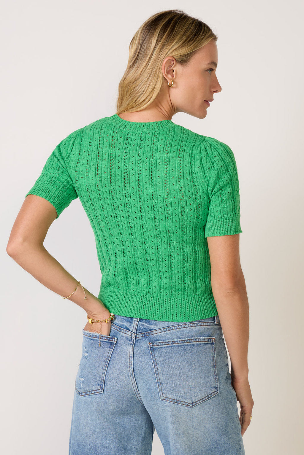 Arden Pointelle Puff Sleeve Pullover
