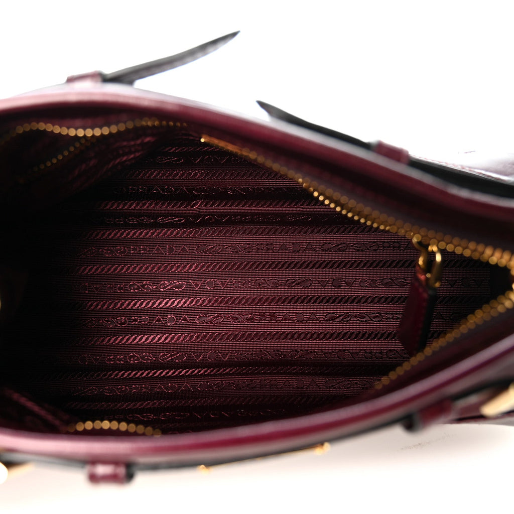 Glossy Calfskin Triangle Small Bonnie Shoulder Bag Bordeaux