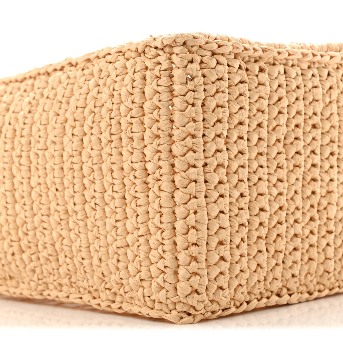 Yarn Raffia Effect Crochet Logo Embroidered Small Tote Bag Naturale
