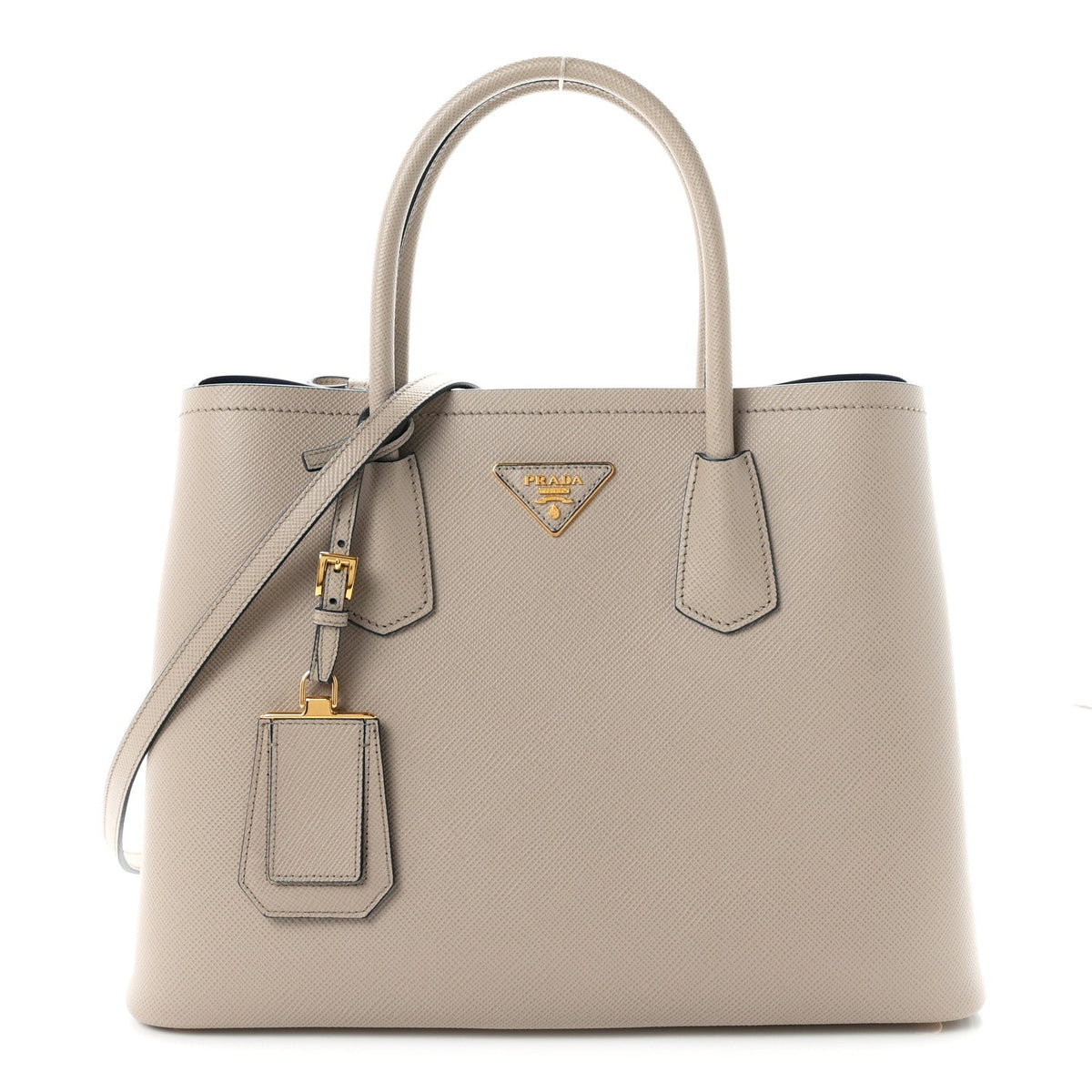 Saffiano Cuir Medium Double Bag Pomice Bluette