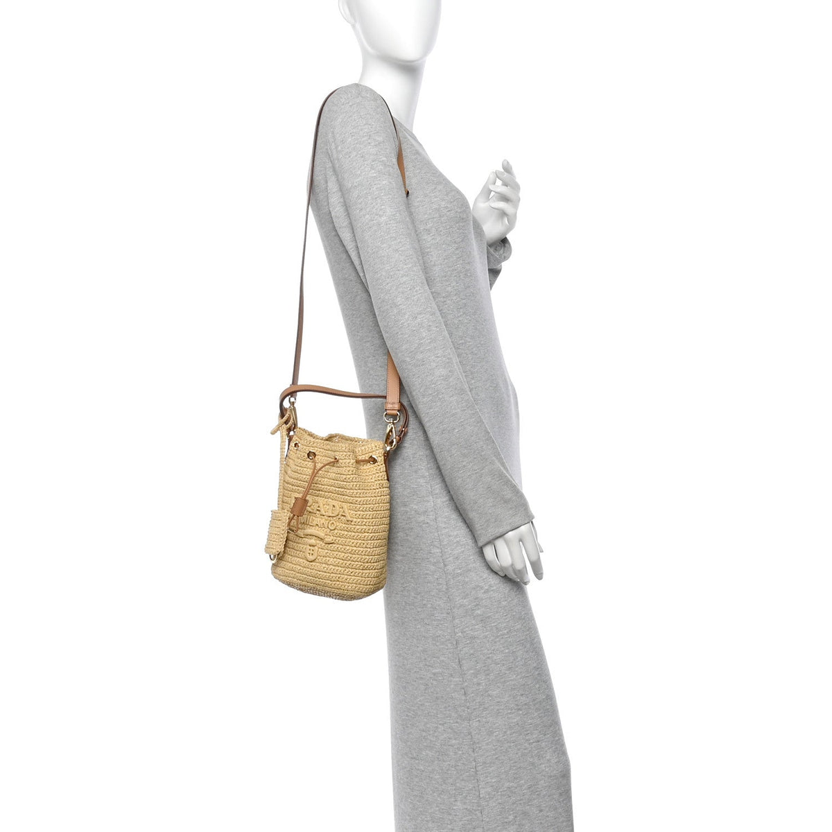 Yarn Raffia Effect Crochet Small Bucket Bag Naturale