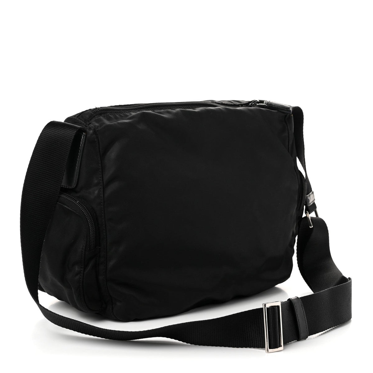 Re-Nylon Vela Saffiano Pocket Double Zip Shoulder Bag Black