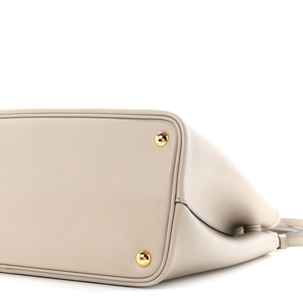 Saffiano Cuir Medium Double Bag Pomice Bluette