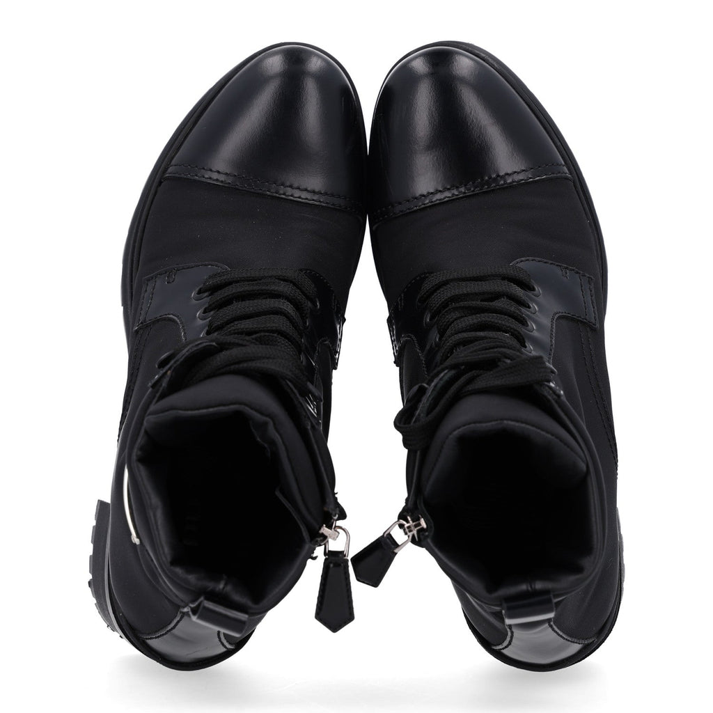 Spazzolato Re-Nylon Metal Triangle Logo Lace Up 55mm Ankle Boots 36 Black