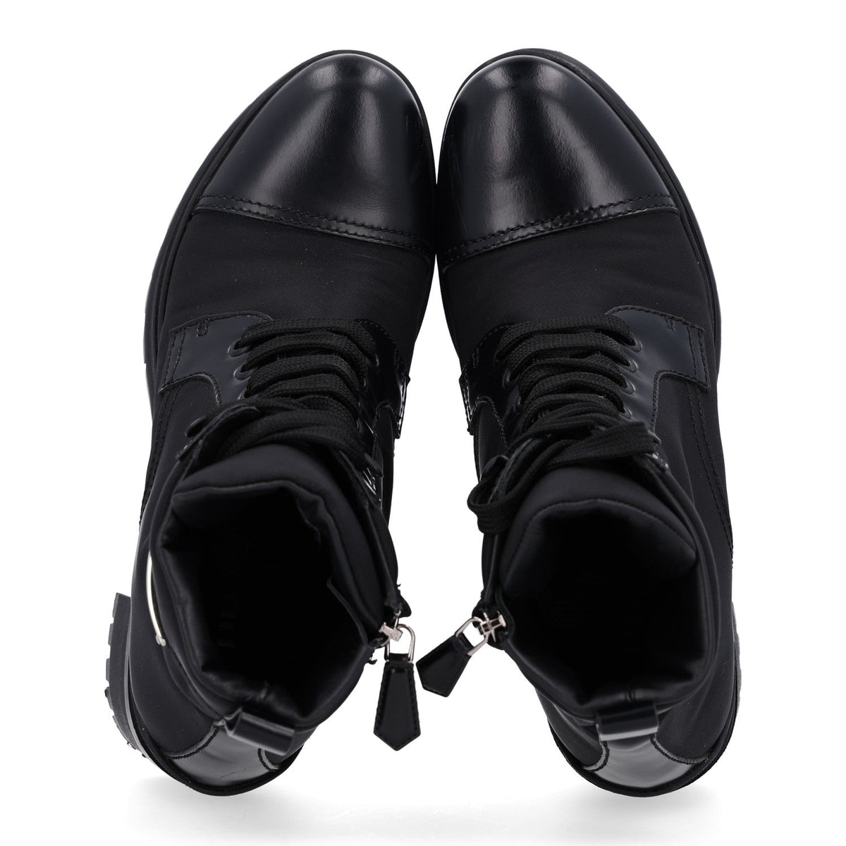 Spazzolato Re-Nylon Metal Triangle Logo Lace Up 55mm Ankle Boots 36 Black