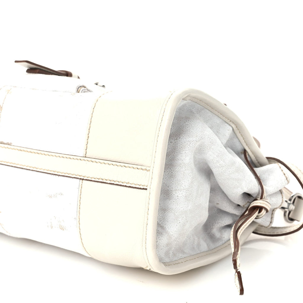 Linen Calfskin Printed Medium Bonnie Shoulder Bag White