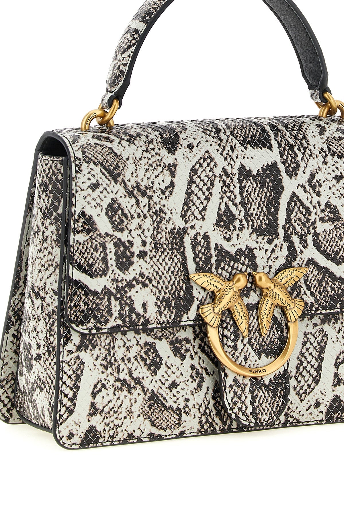 PINKO Love Bag Top-Handle with Python Print and Love Birds Buckle