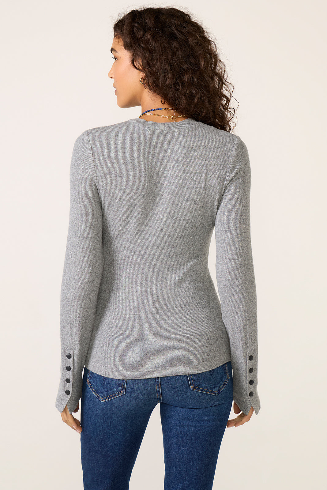 Rilo Ribbed Snap Long Sleeve Top