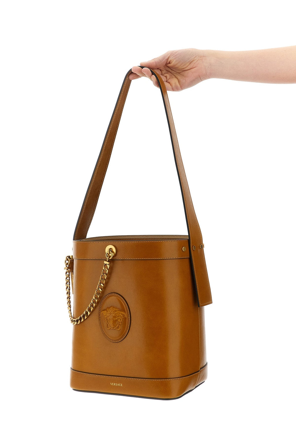 VERSACE Leather Bucket Bag with Medusa Cameo
