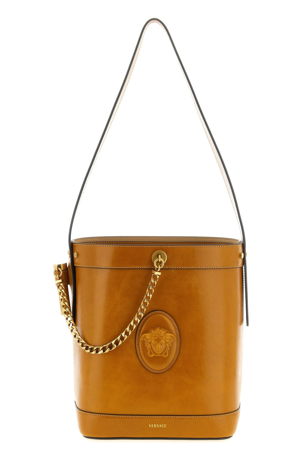 VERSACE Leather Bucket Bag with Medusa Cameo