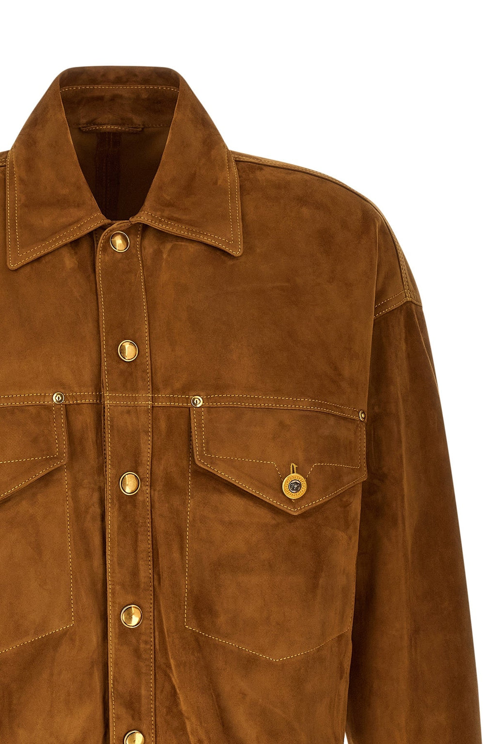 VERSACE Suede Leather Blouson With Medusa Buttons