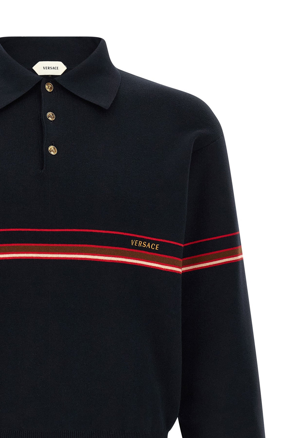 Versace Long-sleeved polo shirt with intarsia stripes