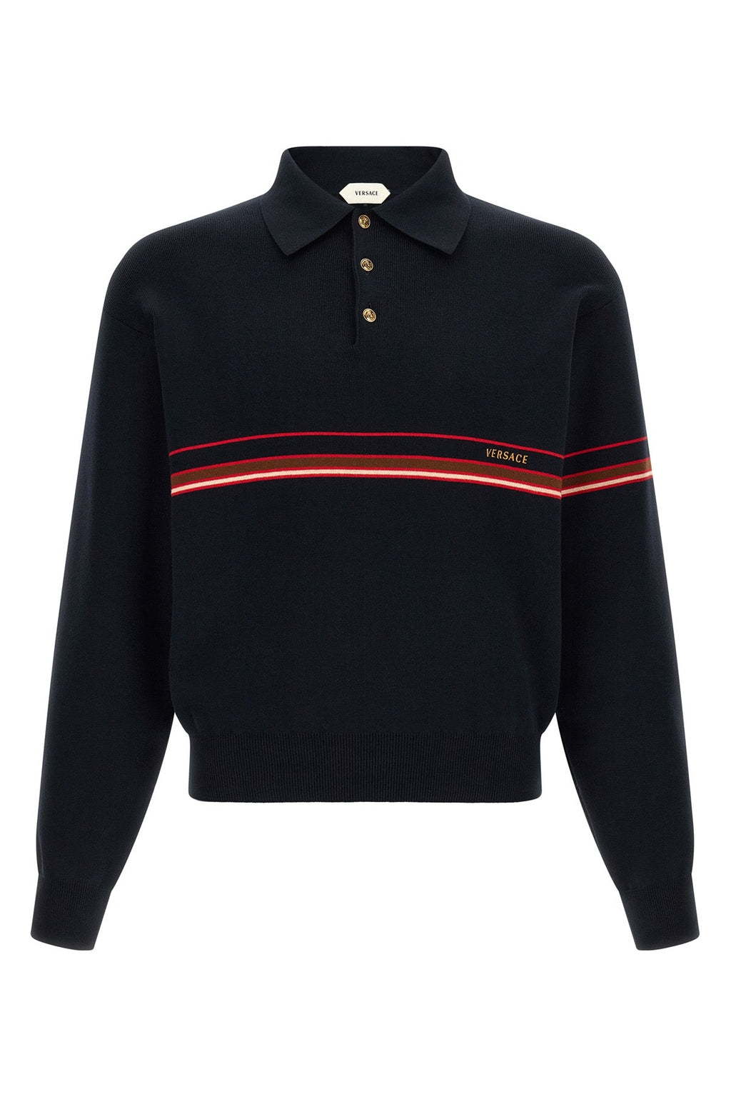 Versace Long-sleeved polo shirt with intarsia stripes