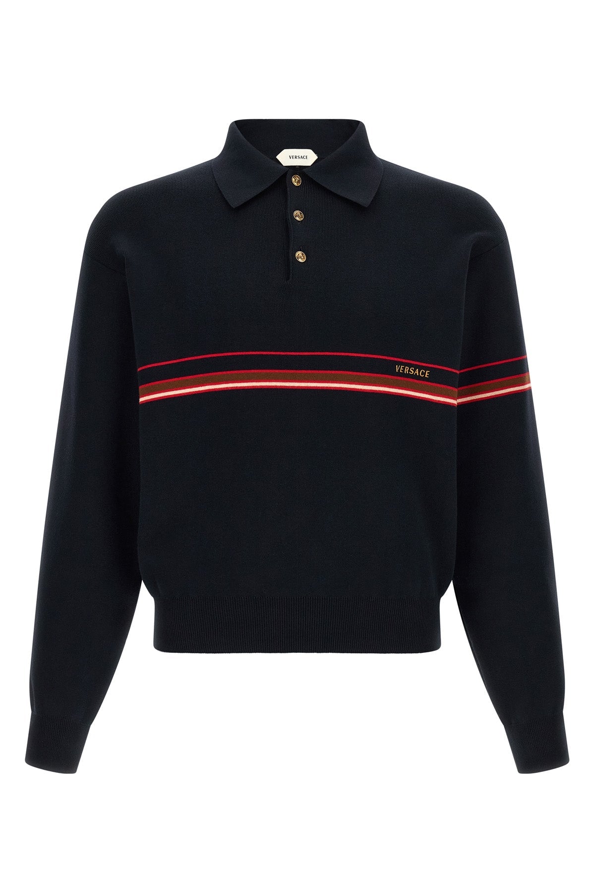 Versace Long-sleeved polo shirt with intarsia stripes