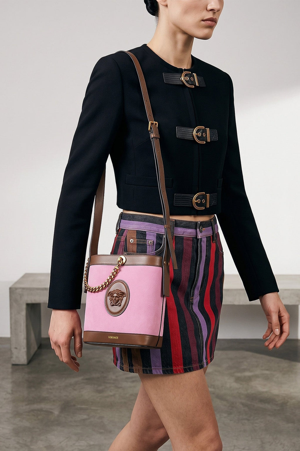 Versace Mini Bucket Bag - Medusa Cameo and Chain Detail