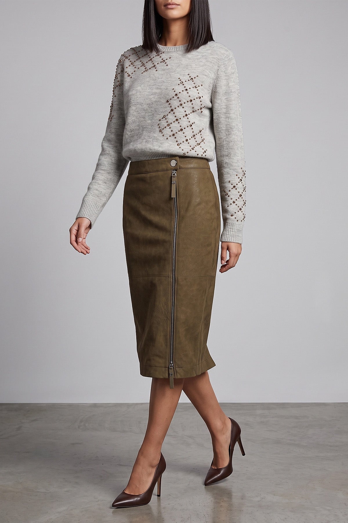 Montiano Nubuck-Effect Midi Skirt