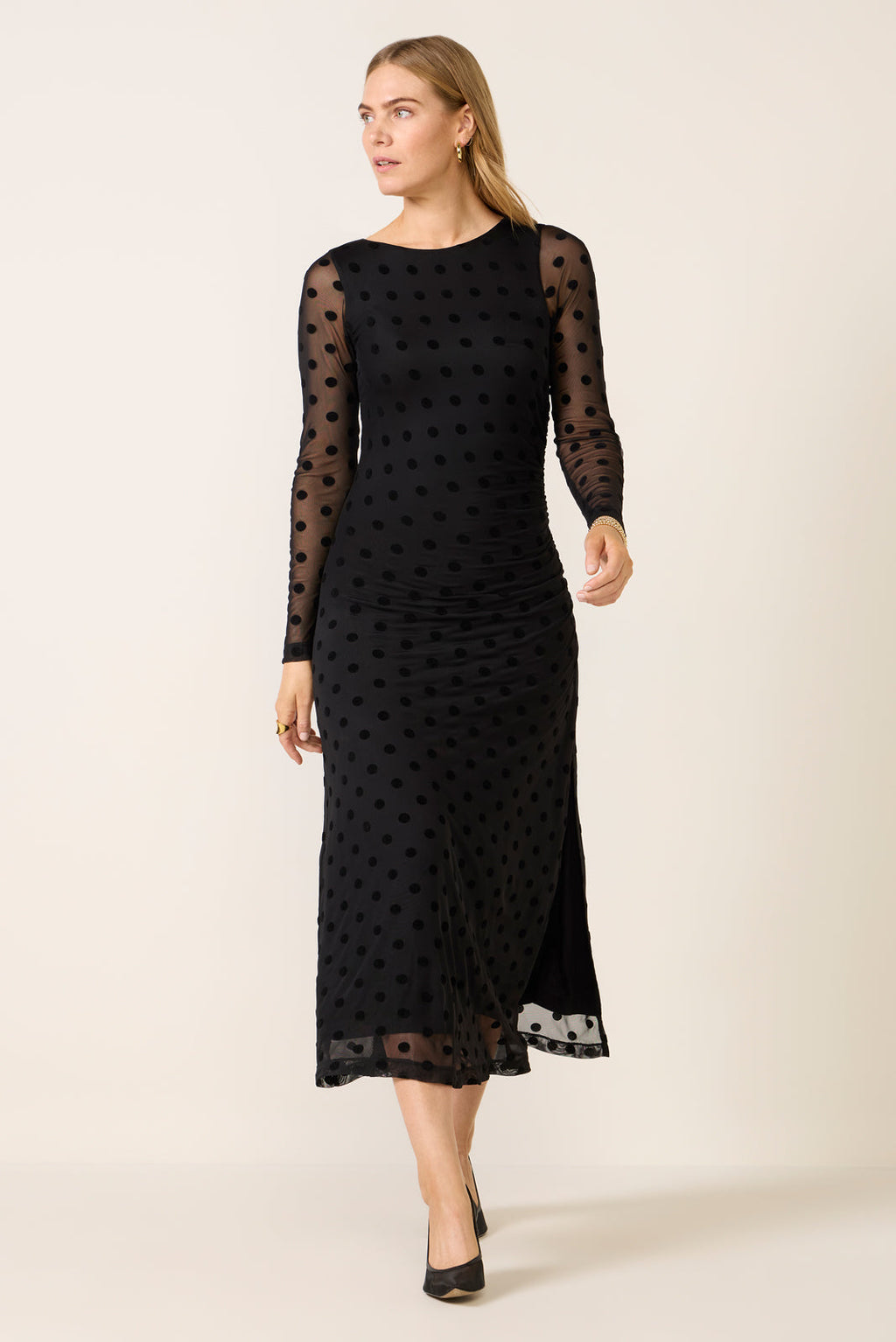 Brinley Mesh Polka Dot Midi Dress