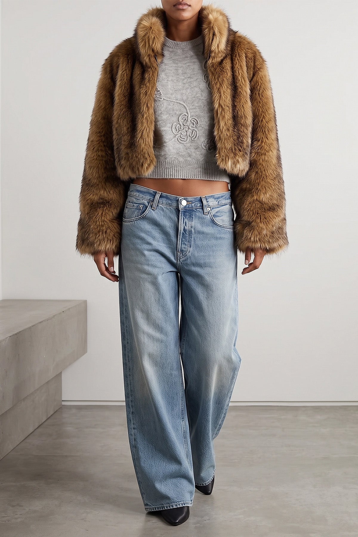 ROTATE BIRGER CHRISTENSEN Faux Fur Cropped Jacket