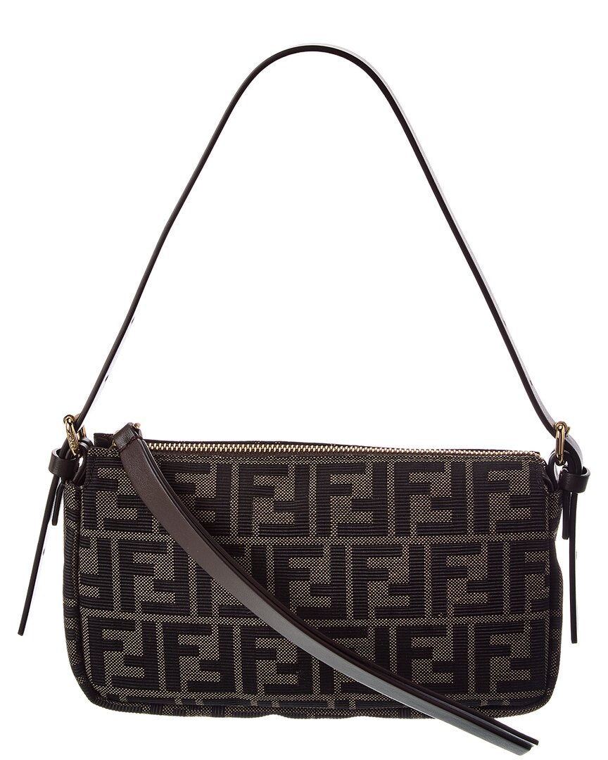 Fendi Zipper Top Small Ff Jacquard & Leather Shoulder Bag