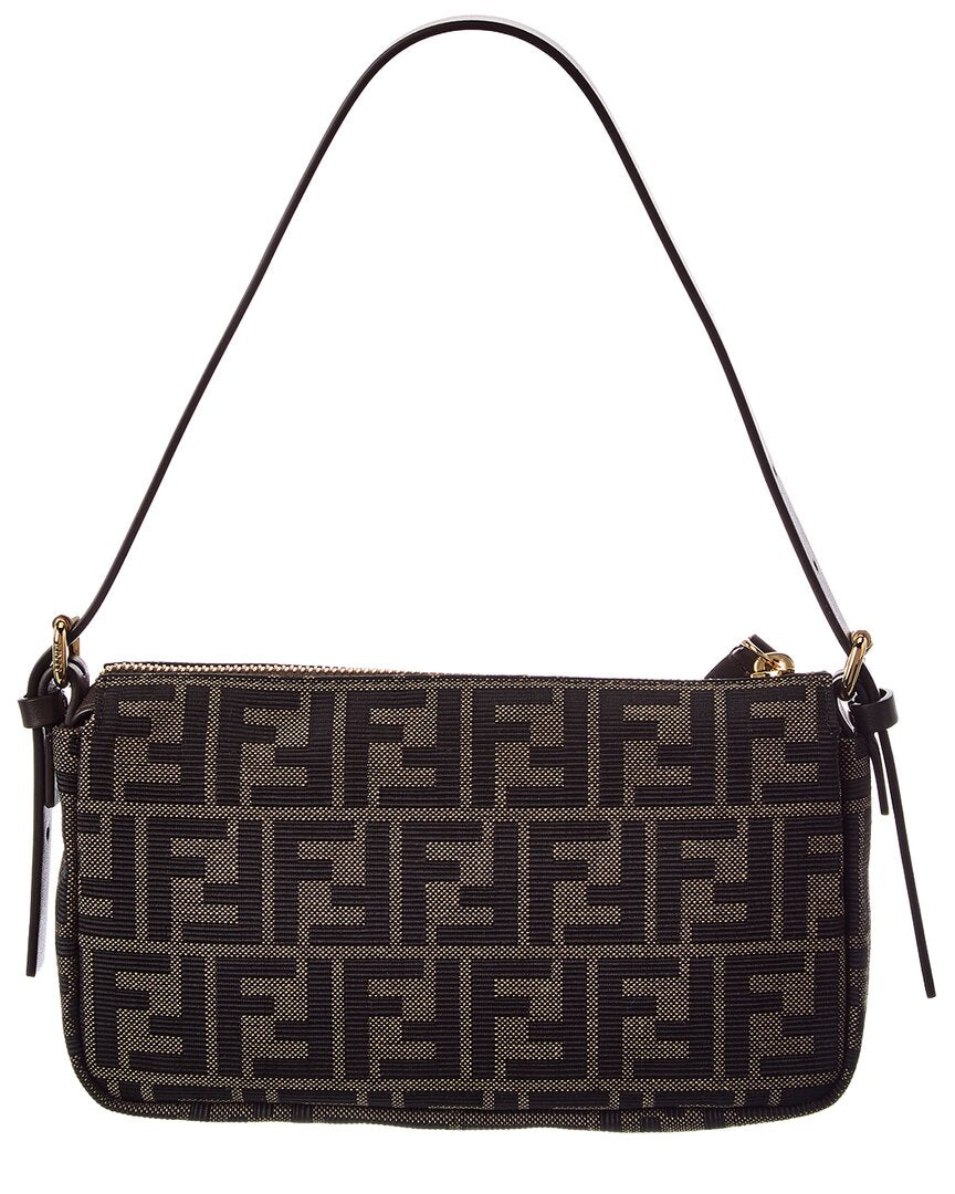 Fendi Zipper Top Small Ff Jacquard & Leather Shoulder Bag
