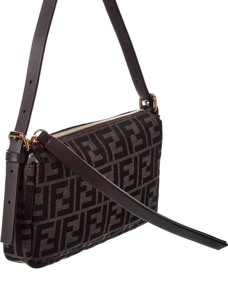 Fendi Zipper Top Small Ff Jacquard & Leather Shoulder Bag