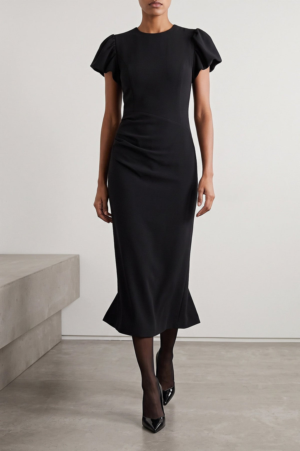 Puff-Sleeved Midi Dress