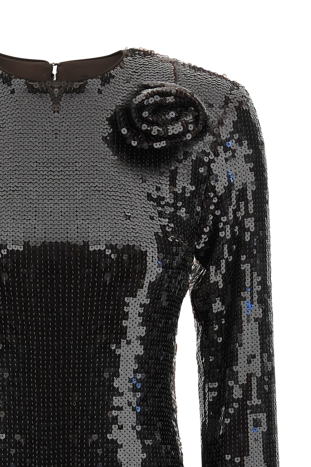 Sequin Mini Dress with 3D Floral Appliqué