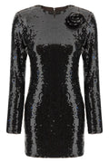 Sequin Mini Dress with 3D Floral Appliqué