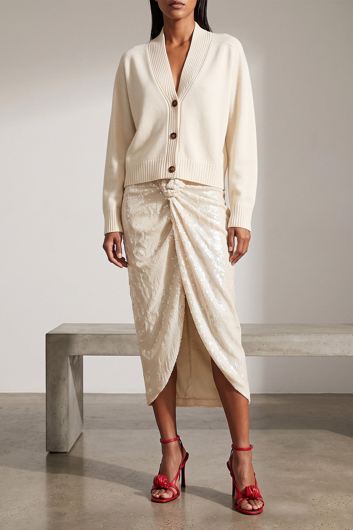ROTATE BIRGER CHRISTENSEN Midi Skirt Front Knot