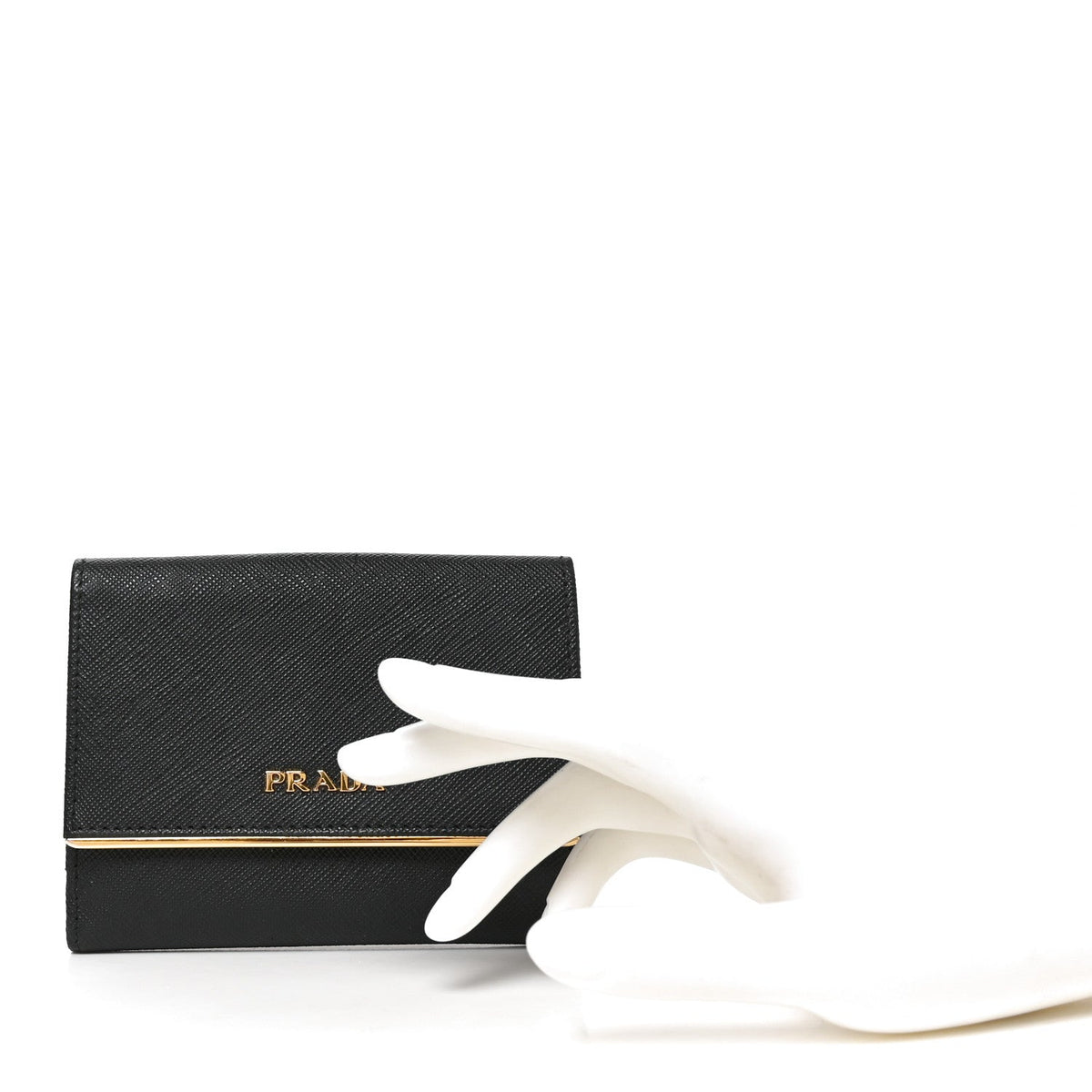 Saffiano Compact Metal Bar Flap Wallet Black