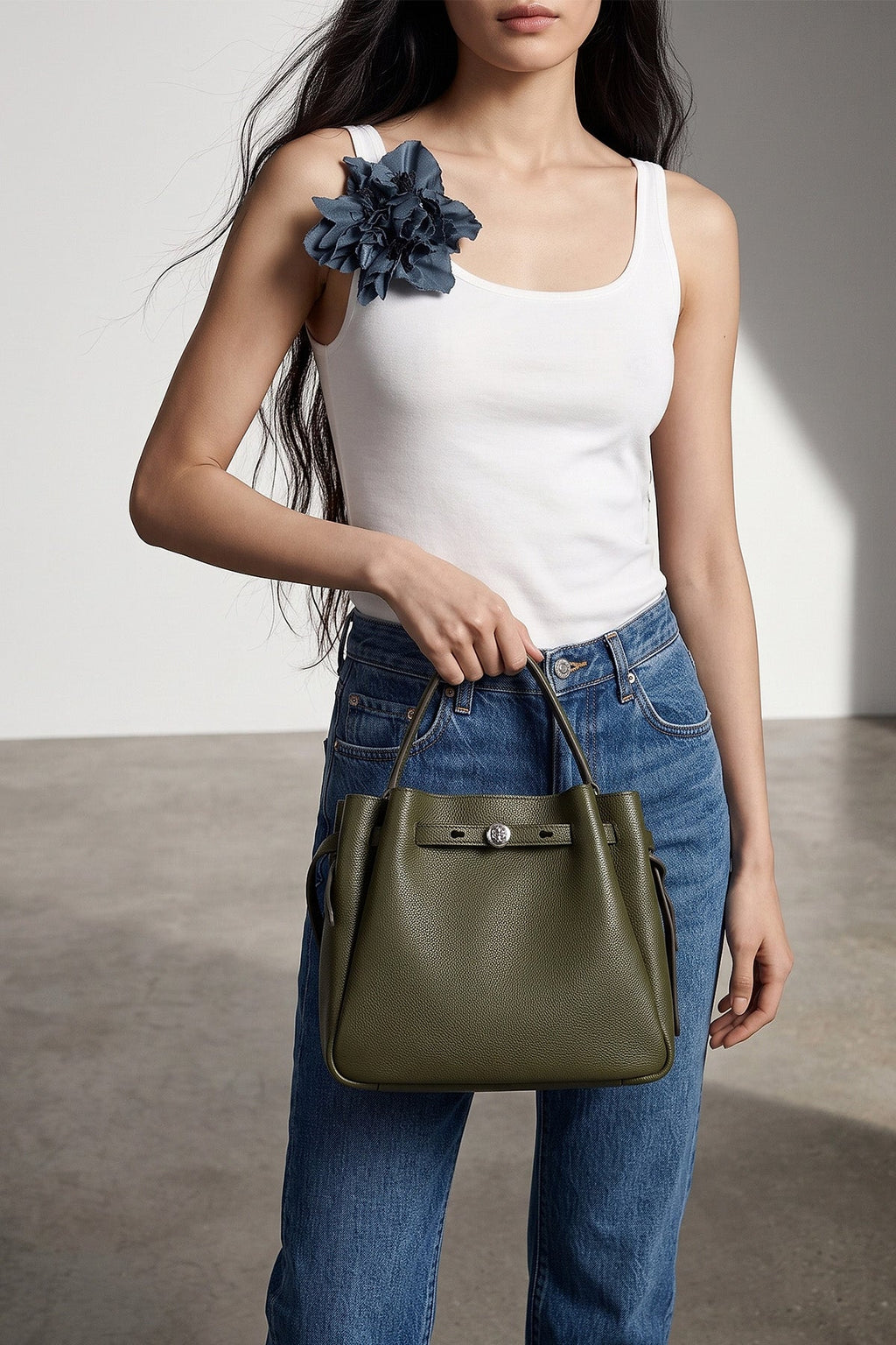 Tory Burch Bucket Bag with Belted Closure