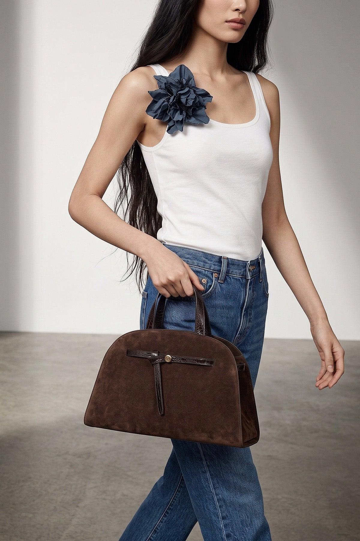 Tory Burch Romy Suede Bauletto Bag with Knotted Belt Detail