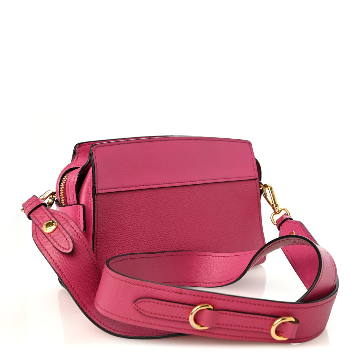 Saffiano City Calfskin Bandoliera Bag Fuxia