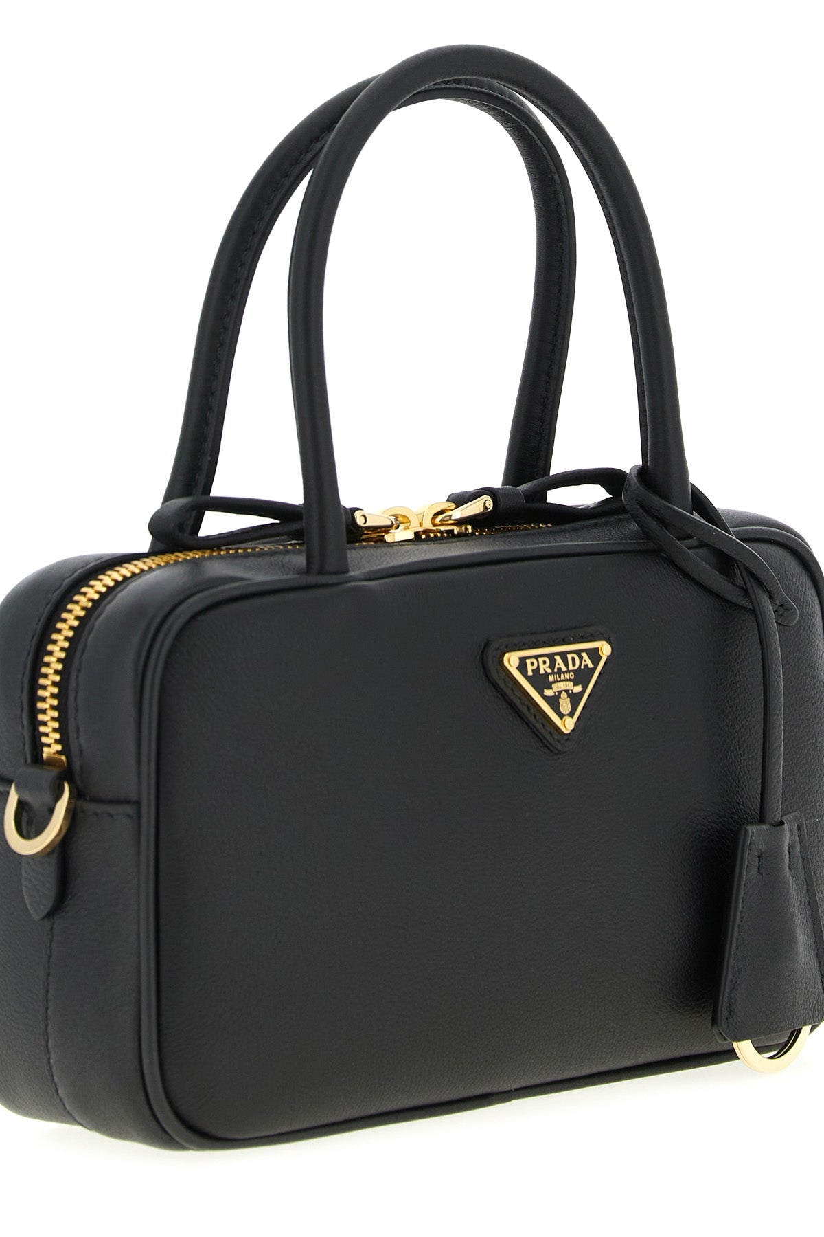 Prada Top Handle Bag With Enamel Triangle Logo