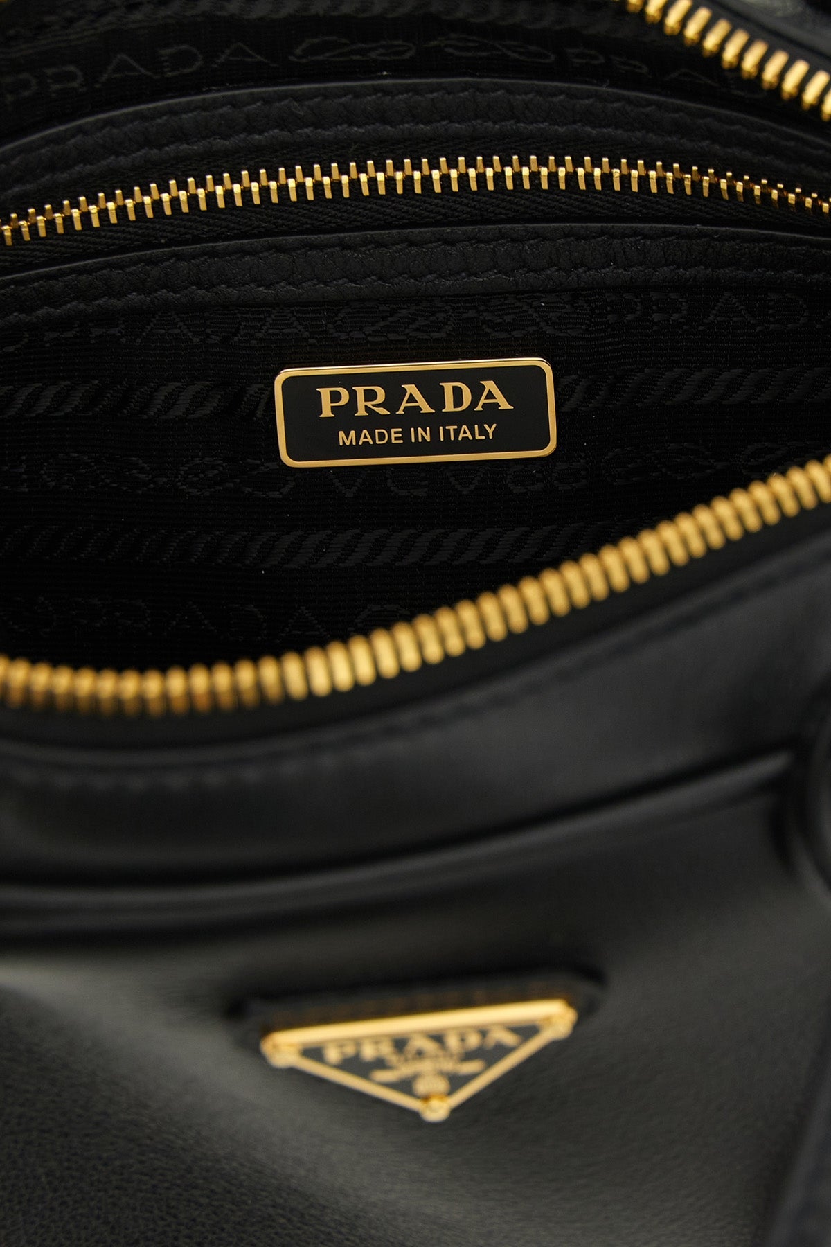 Prada Top Handle Bag With Enamel Triangle Logo