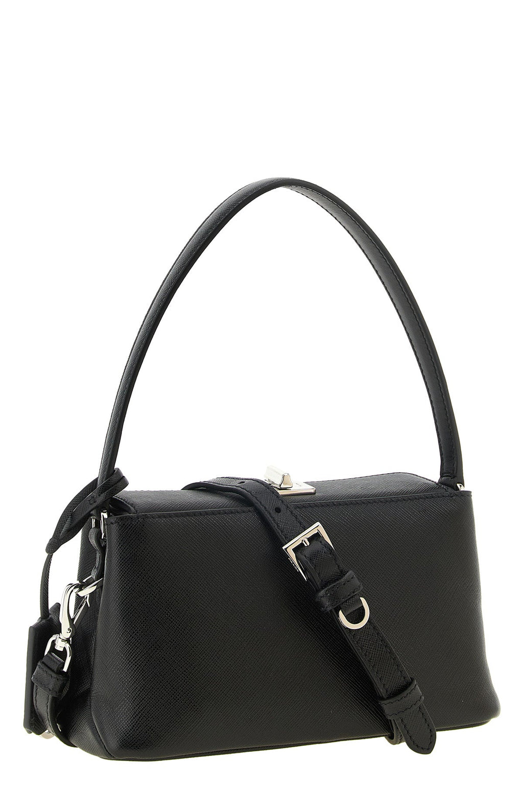 Prada Midi Saffiano Leather Handbag, Black