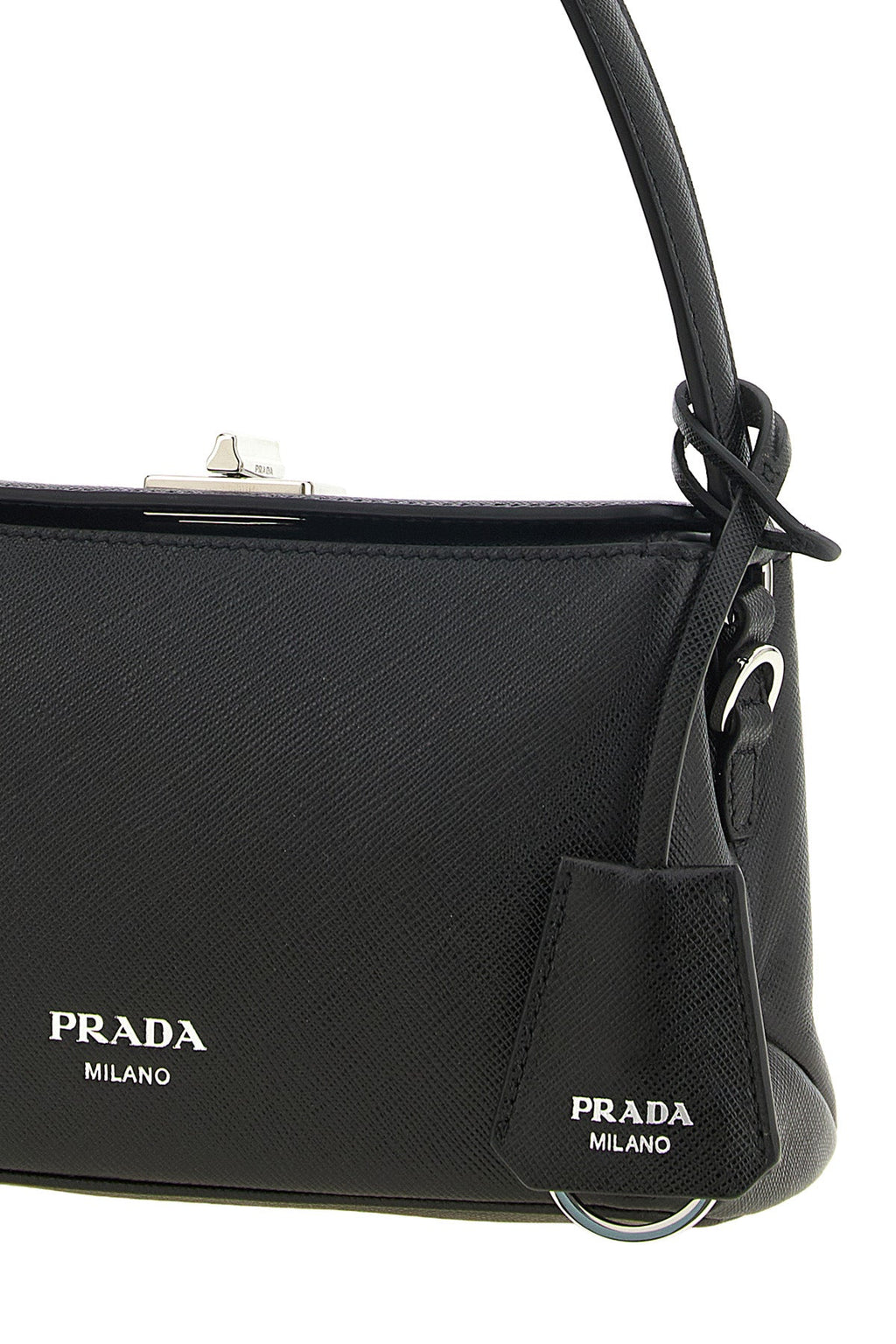 Prada Midi Saffiano Leather Handbag, Black