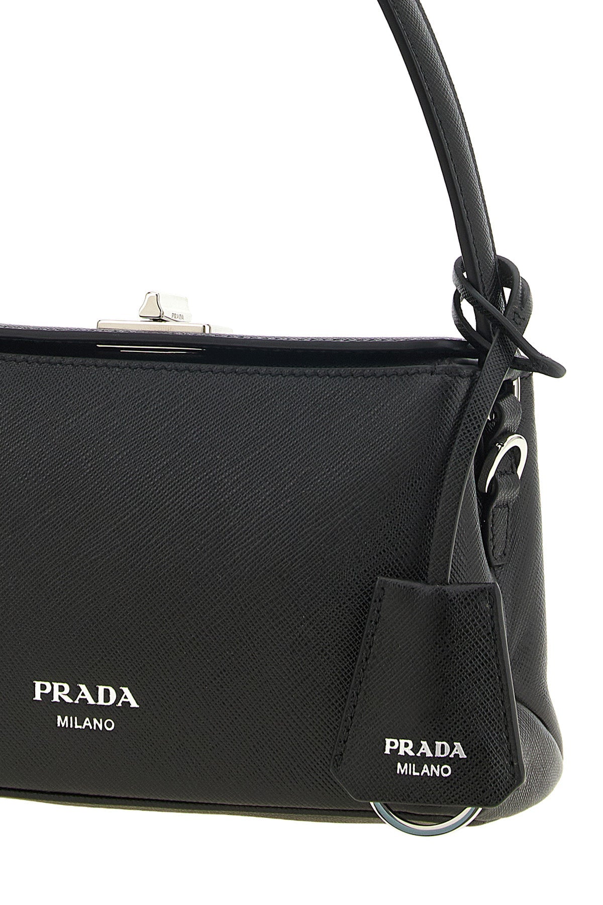 Prada Midi Saffiano Leather Handbag, Black