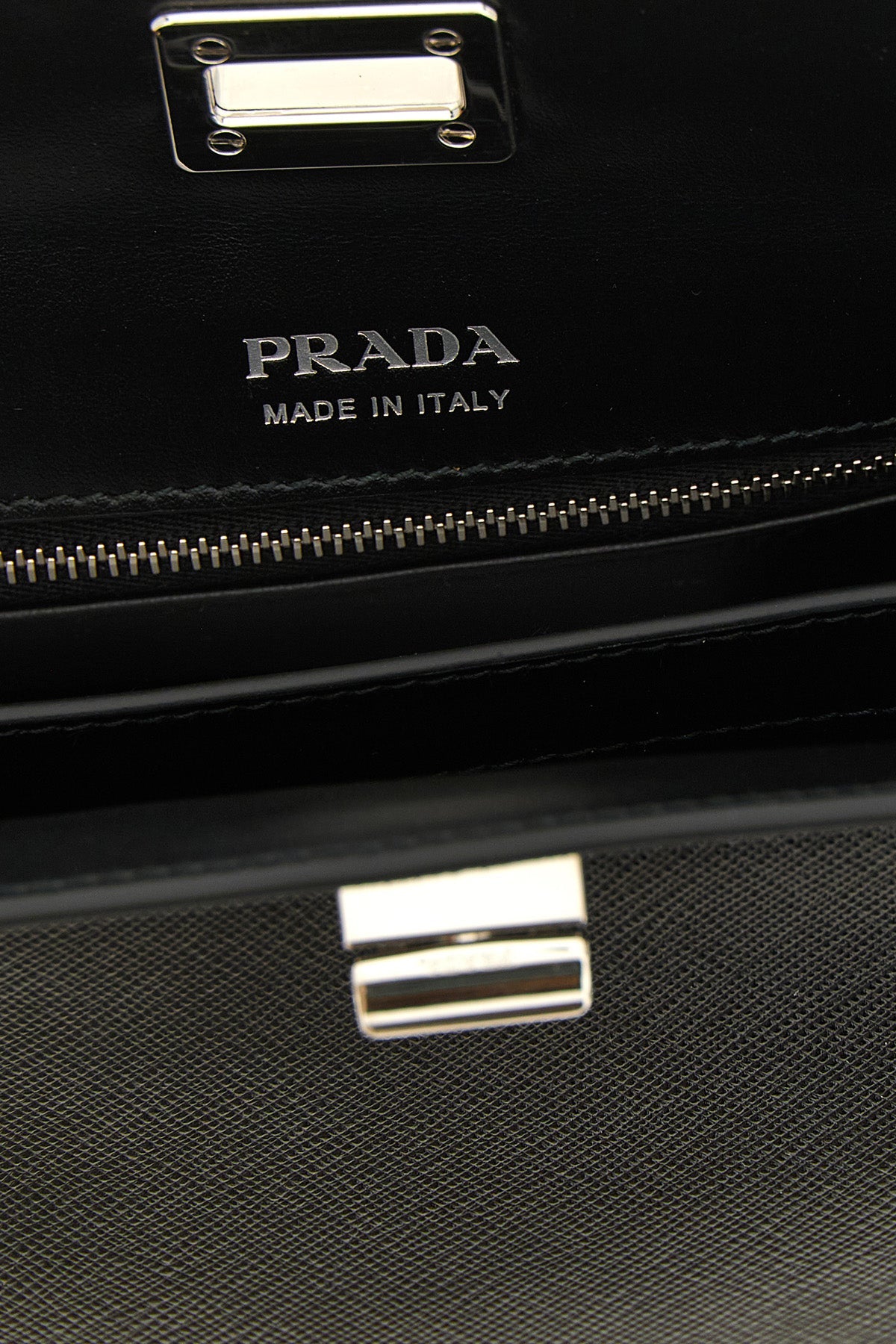 Prada Midi Saffiano Leather Handbag, Black