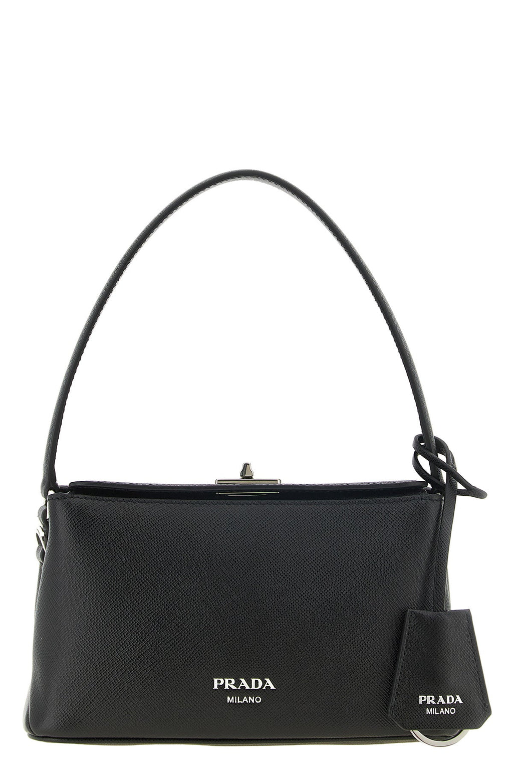 Prada Midi Saffiano Leather Handbag, Black