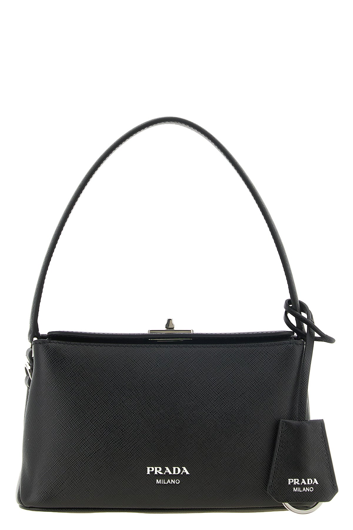 Prada Midi Saffiano Leather Handbag, Black