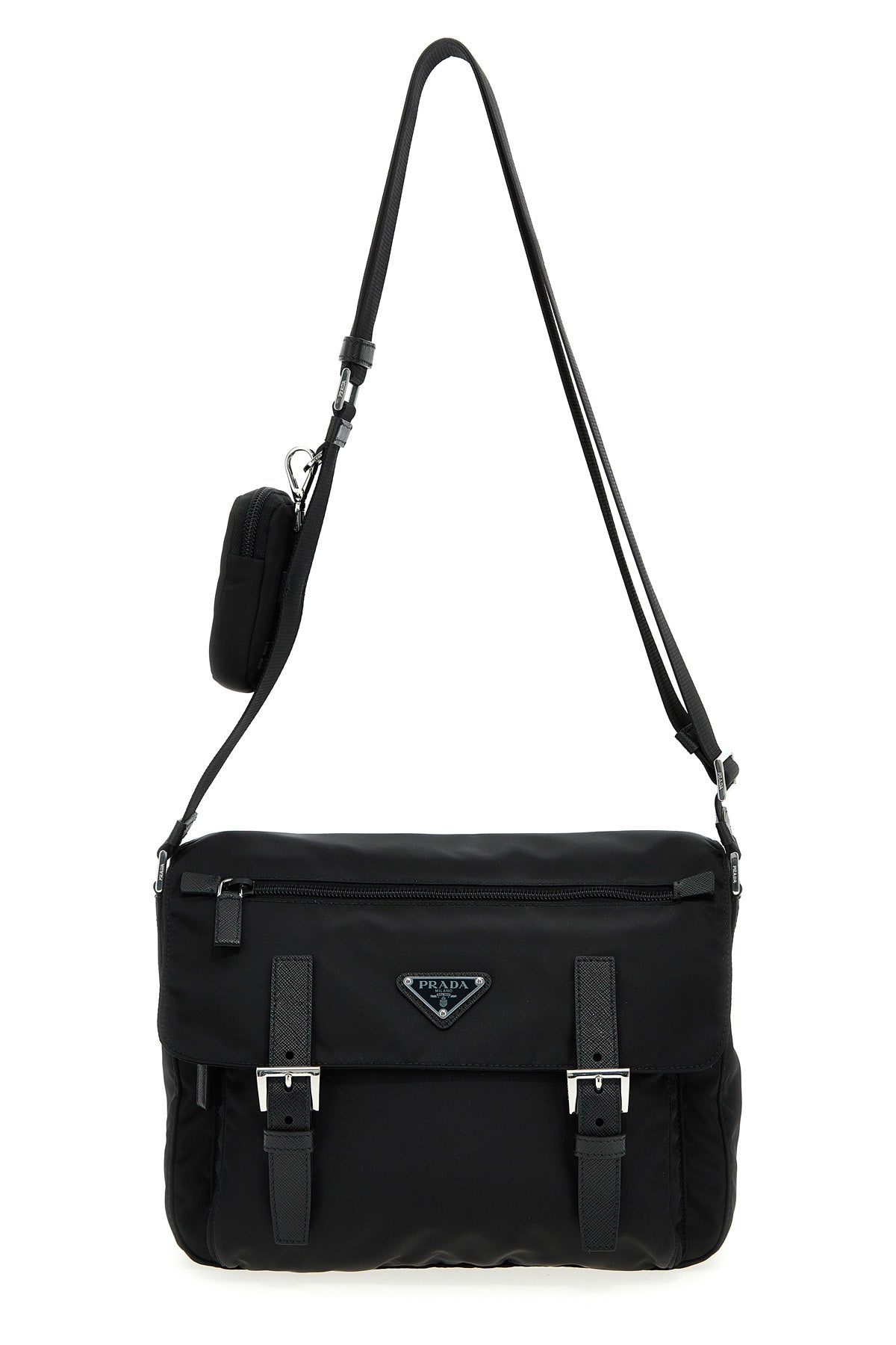PRADA Crossbody Bag With Silver-Tone Metal Buckles