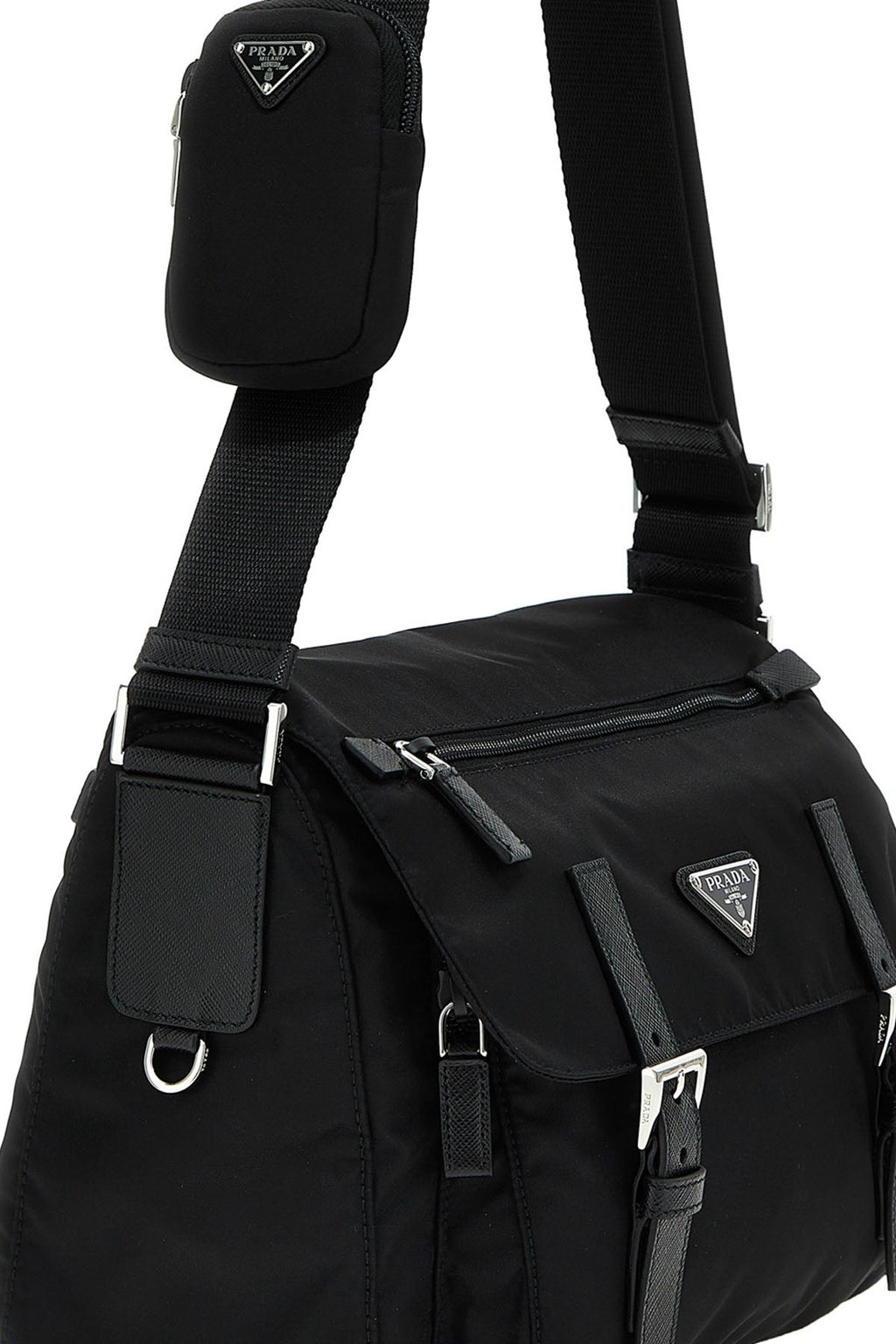 PRADA Crossbody Bag With Silver-Tone Metal Buckles