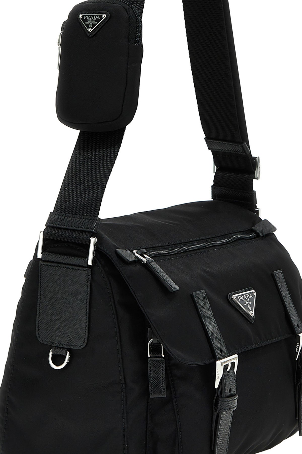 PRADA Crossbody Bag With Silver-Tone Metal Buckles