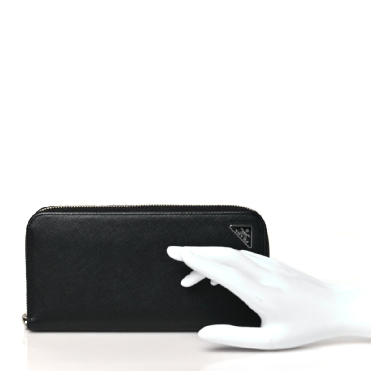 Saffiano Triangle Zip Wallet Black