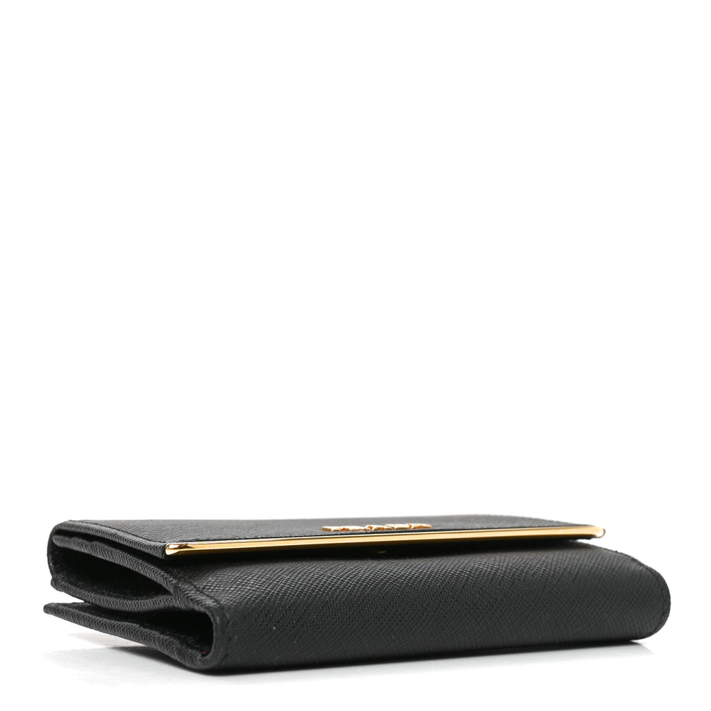 Saffiano Compact Metal Bar Flap Wallet Black