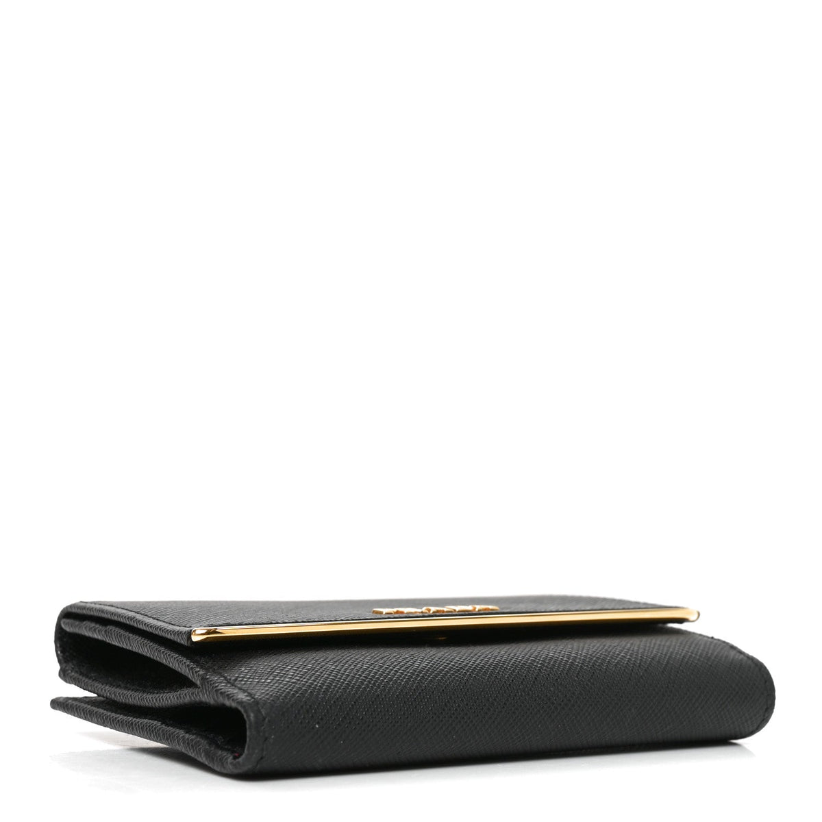 Saffiano Compact Metal Bar Flap Wallet Black