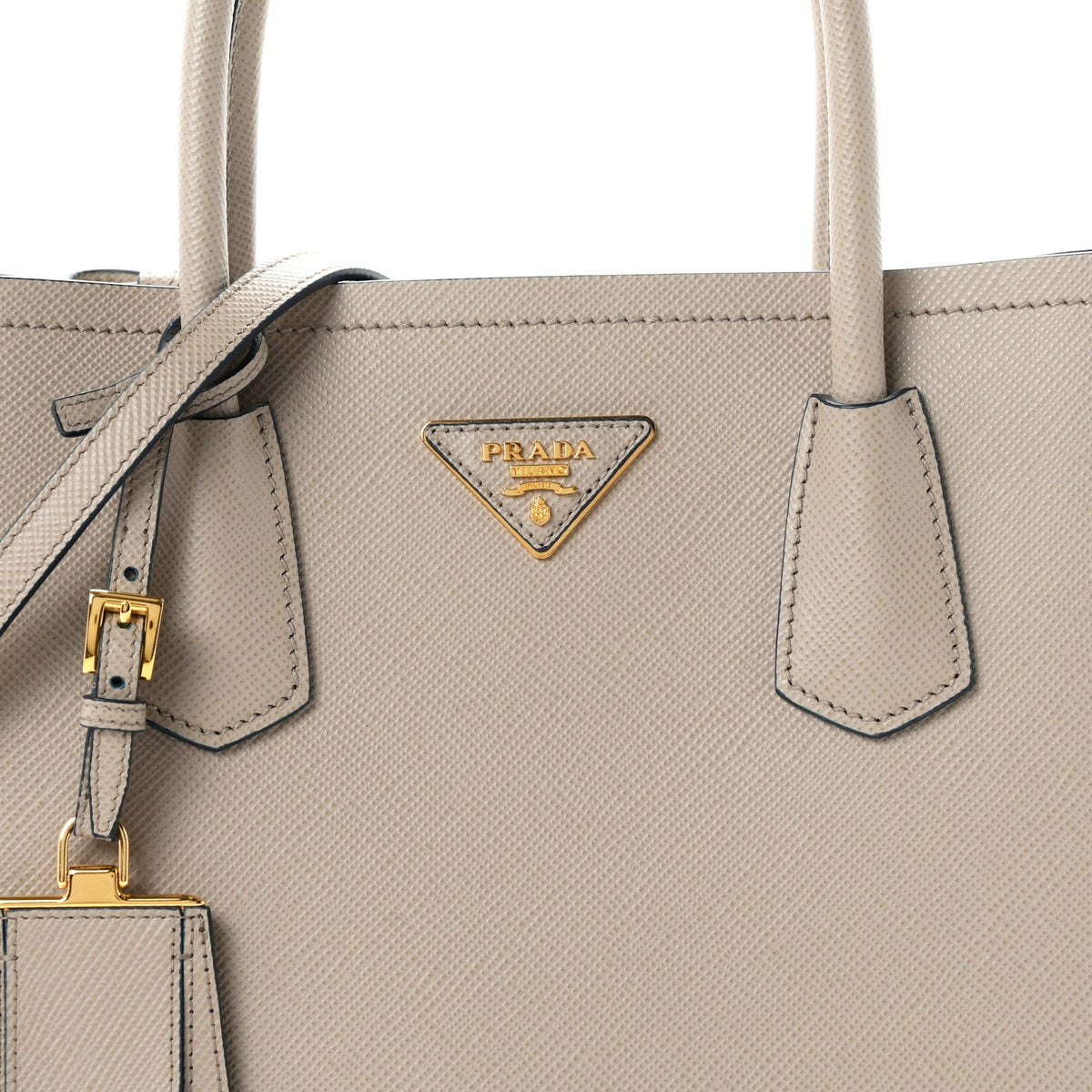 Saffiano Cuir Medium Double Bag Pomice Bluette
