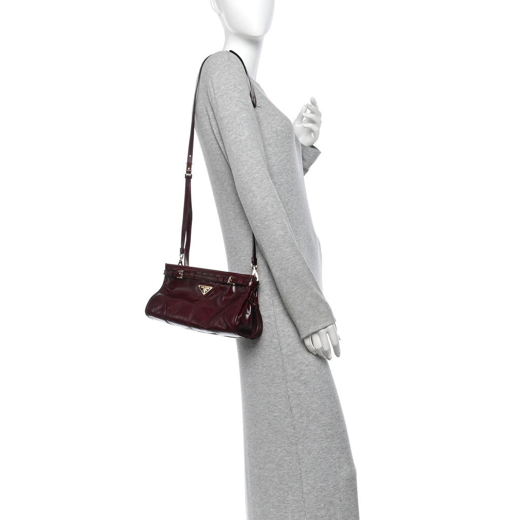 Glossy Calfskin Triangle Small Bonnie Shoulder Bag Bordeaux